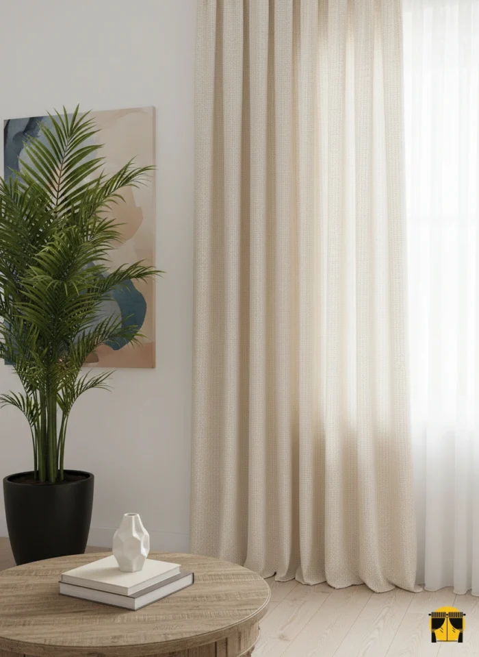 Örme Krem Fon perde