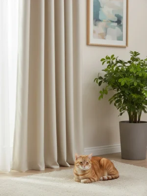 Krem renkli salon fon perde modeli Polti Koyu Krem Fon Perde