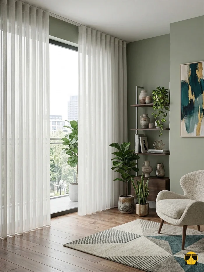 "Düz dokuma teknolojisiyle üretilmiş ekru tonundaki pürüzsüz yüzeyi ve kaliteli lif yapısını sergileyen Riro serisi tül perde yakın plan çekimi."