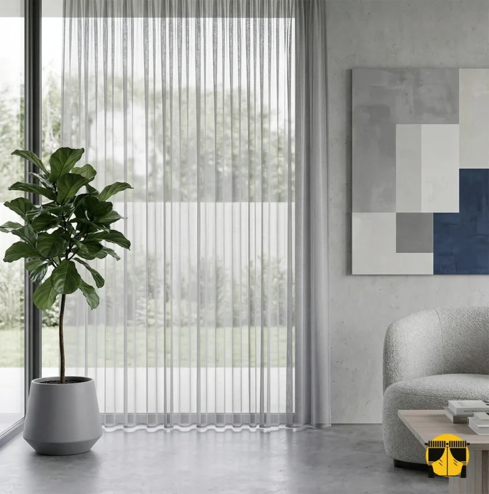 Salon için gri düz tül