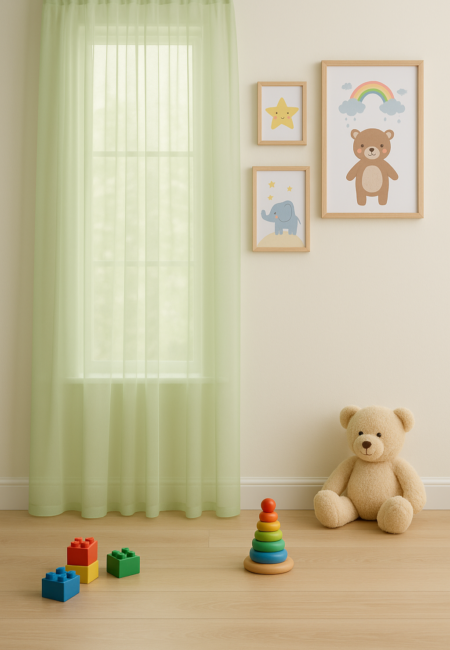 Yeşil rengi çocuk odası perdesi