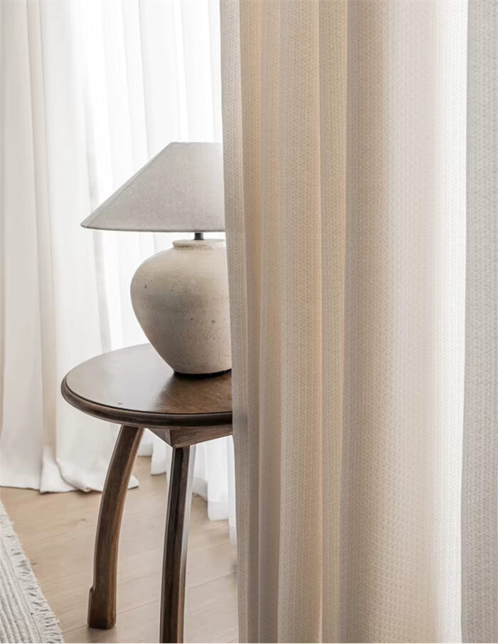 örme koyu krem keten perde