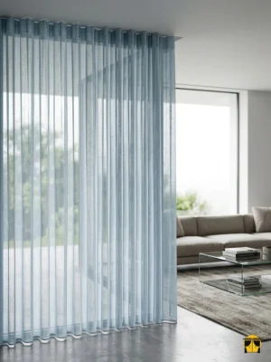 Açık mavi keten tül perde modelleri