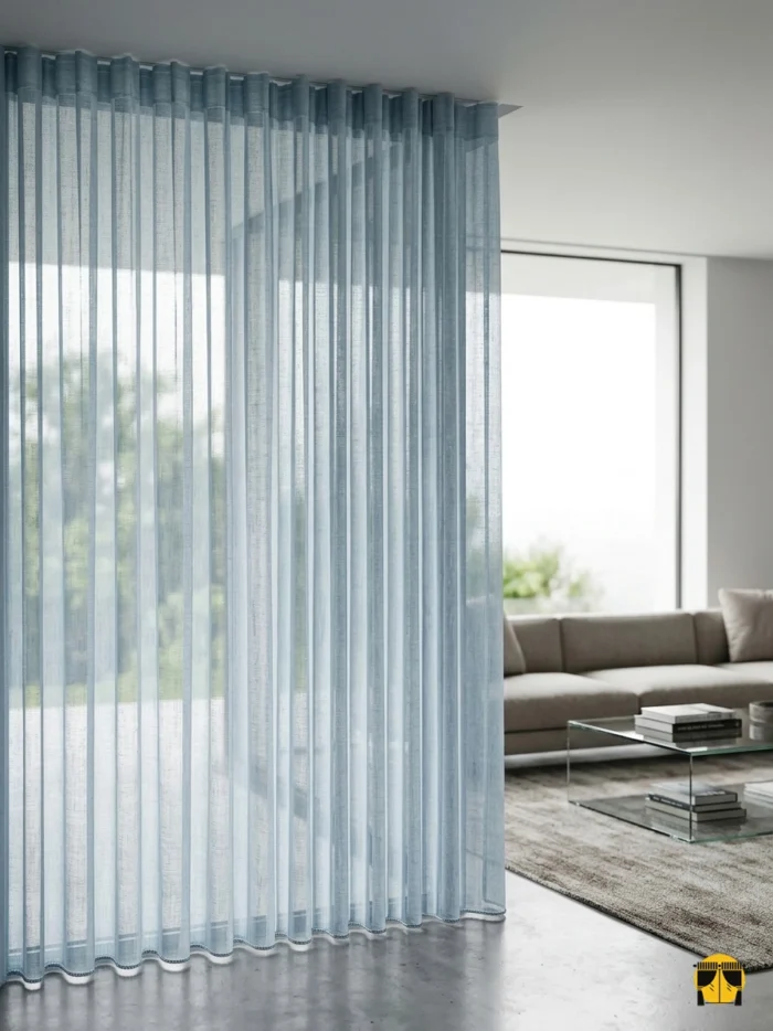 Açık mavi keten tül perde modelleri