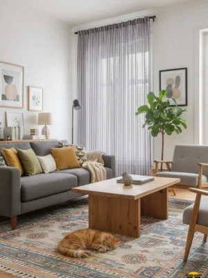 Dikine çizgili modern tül perde