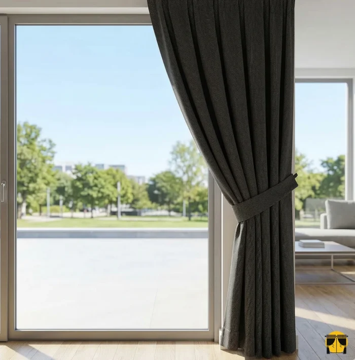 Gri renkli keten fon perde