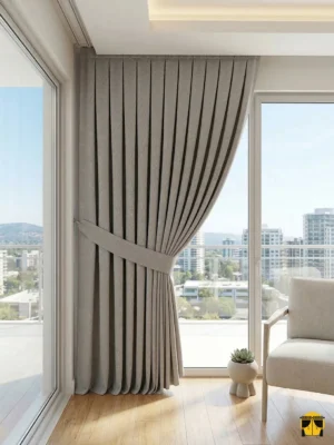 Bej rengi keten fon perde modelleri