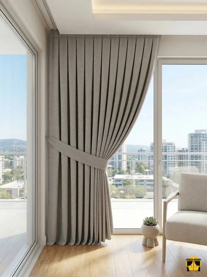 Bej rengi keten fon perde modelleri