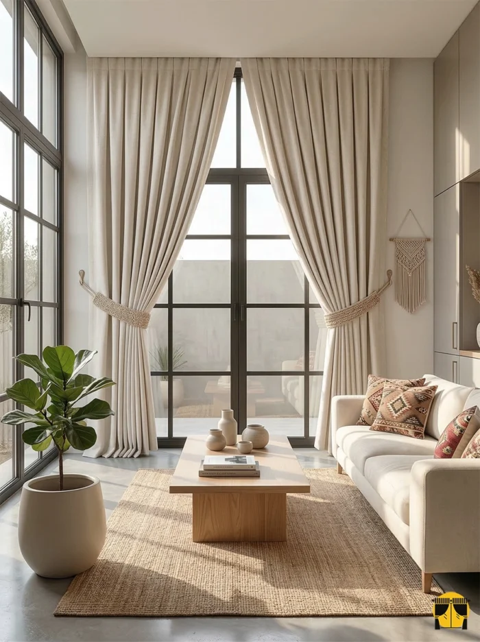 Belirgin hasır lif yapısını ve kalın dokuma karakterini sergileyen yakın plan çekimi; Linda serisinin koyu krem tonundaki mat ve organik yüzey detayları