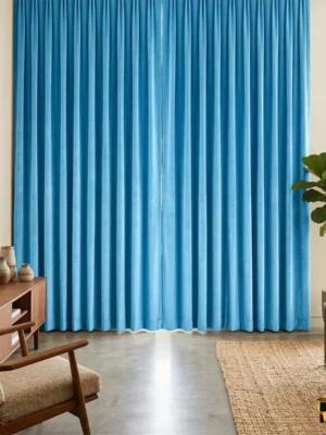 Paco serisinin turkuaz tonundaki mat dokumasını ve ketensi lif yapısını sergileyen yakın plan çekimi; kumaşın kaliteli dökümü ve renk doygunluğu