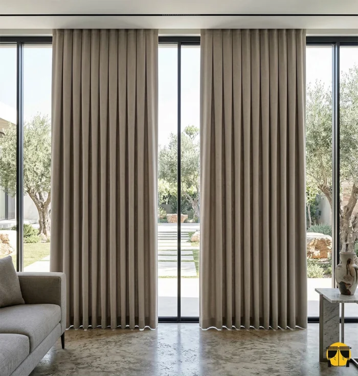 "Doğal keten liflerinin ham ve belirgin yapısını gösteren yakın plan çekimi; Patara serisinin sütlükahve tonundaki organik dokuma ve mat yüzey detayları."