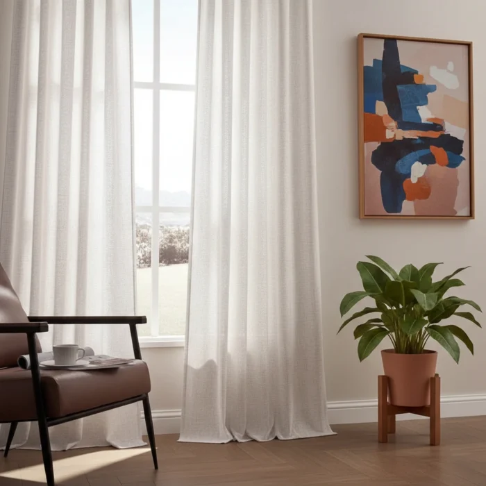 Koyu krem keten fon perde modelleri, zerafetin ışığı