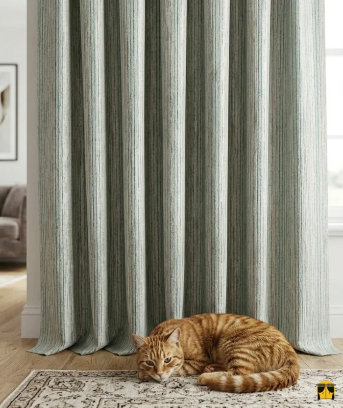 Bej zarafeti ve yeşilin ferahlığı bir arada! Lante Kum Bej Jakar Fon Perde, özel dokuma tekniği ve zarif yeşil çizgileriyle yaşam alanınıza doğadan ilham alan modern bir şıklık katıyor