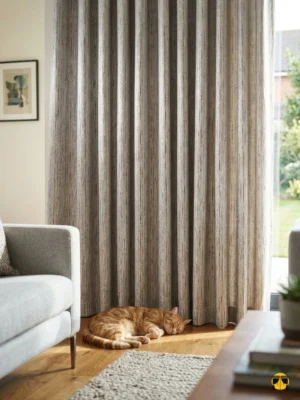 Mor Çizgilerin "Modernist" Etkisi: Kum beji üzerine serpiştirilen mor çizgiler, dekorasyonda "aksan renk" (accent color) görevi görür. Mor; yaratıcılığı, asaleti ve lüksü simgeler. Düz çizgiler ise odanın dikey algısını güçlendirerek mekanı daha yüksek ve ferah gösterir.