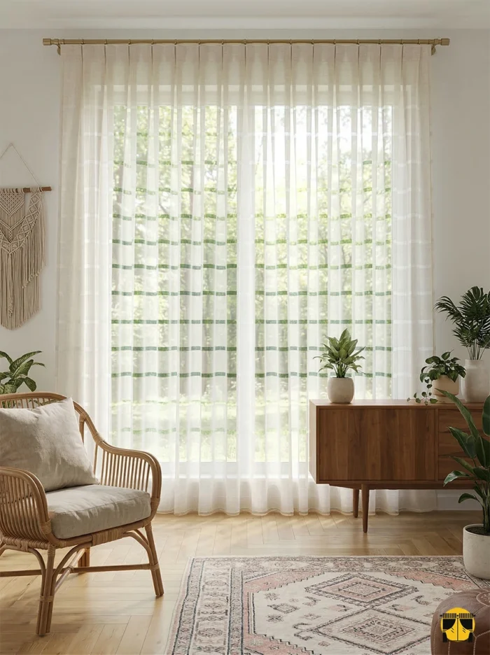 Doğal keten liflerinin mat ve organik yapısını sergileyen yakın plan çekimi; ekru tonunun saflığı ile çizgisel line deseninin estetik uyumu