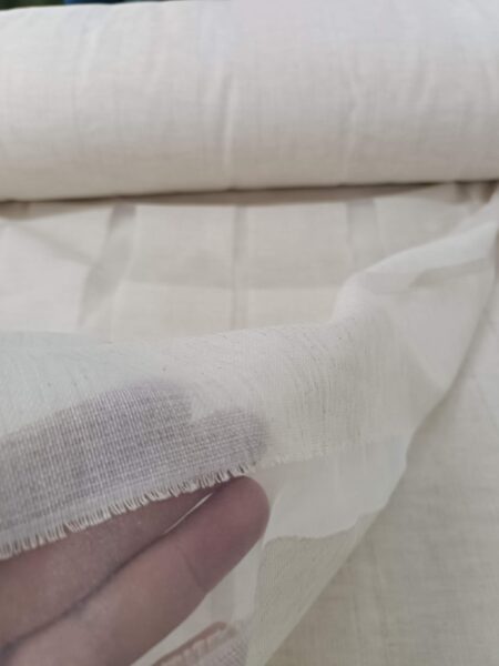 Şerit desenli koyu krem keten tül modelleri