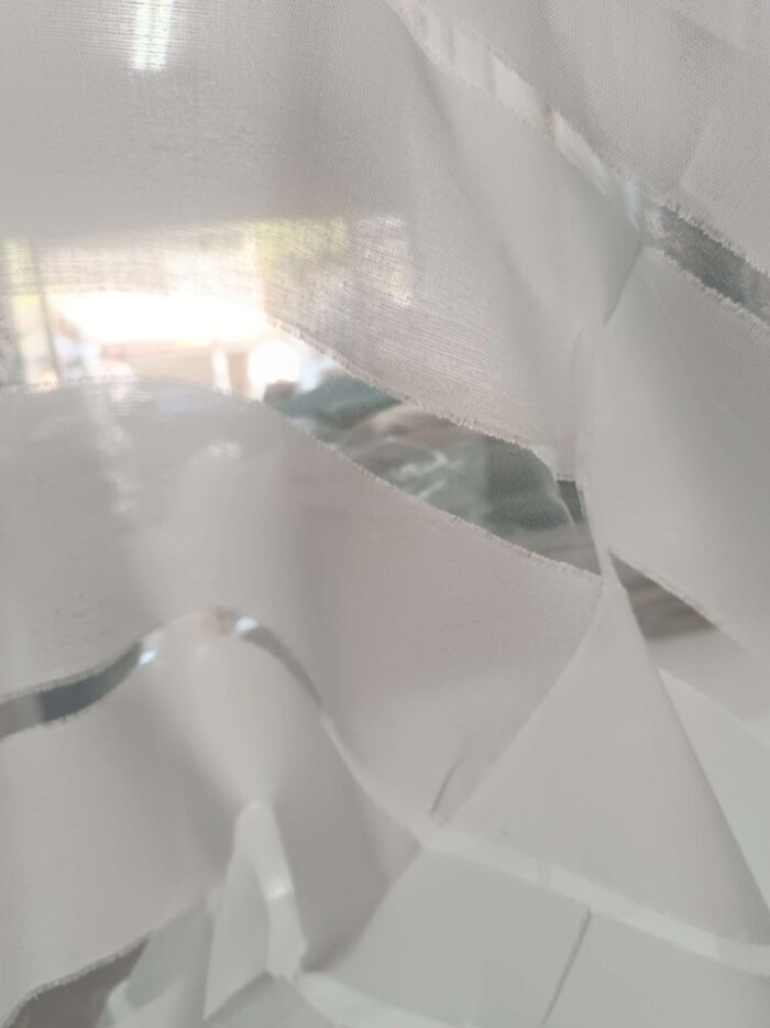 şerit desenli keten tül perde, ekru rengi