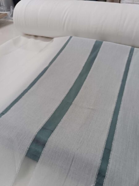 şerit desenli keten tül perde, ekru rengi