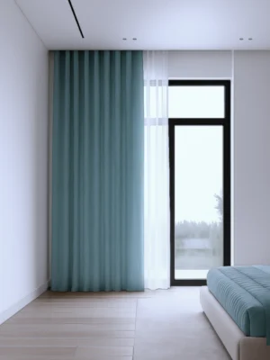 Açık mavi fon perde modelleri