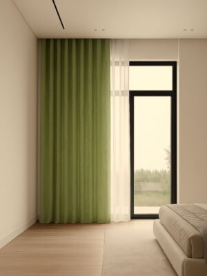 açık yeşil fon perde modelleri