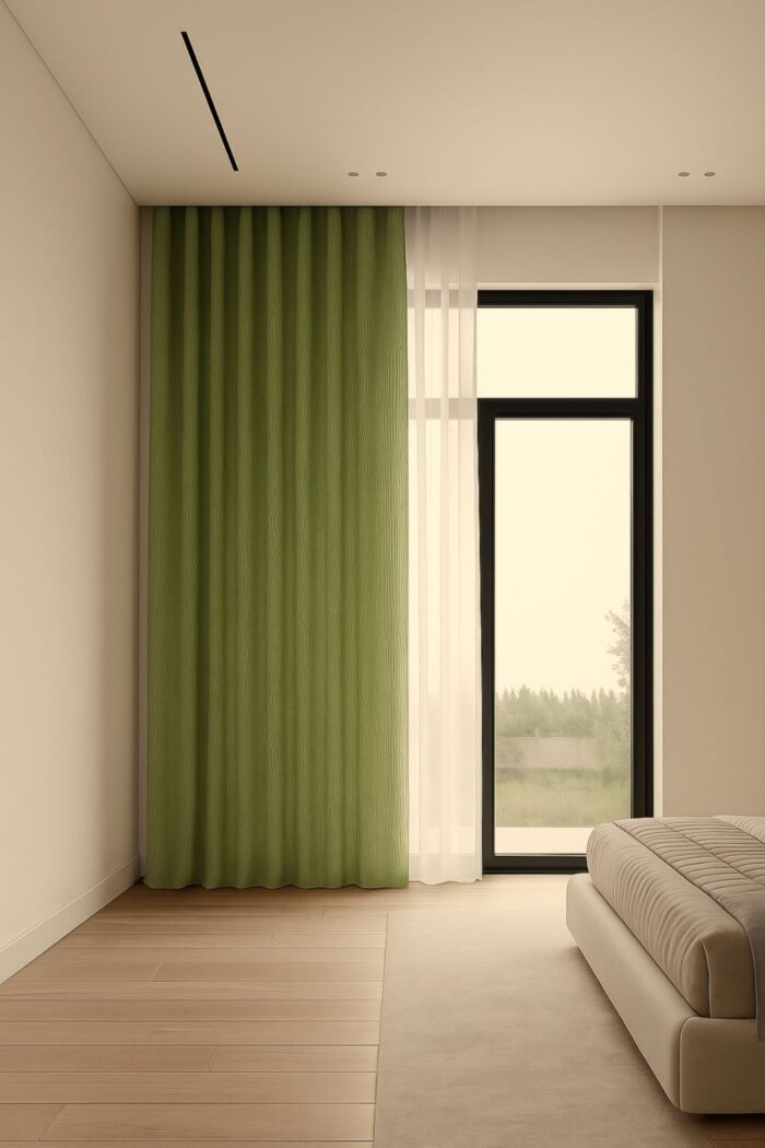 açık yeşil fon perde modelleri