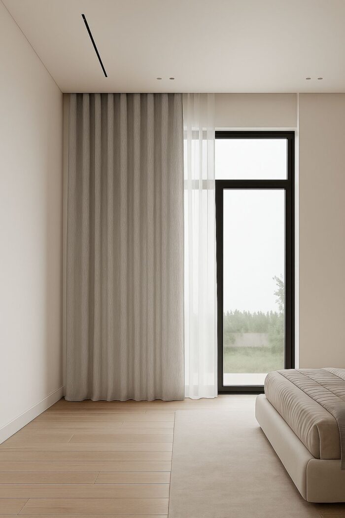 Salon için bej rengi fon perde