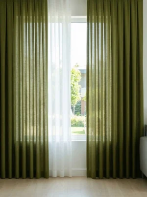 Yeşil renkli ince keten fon perde