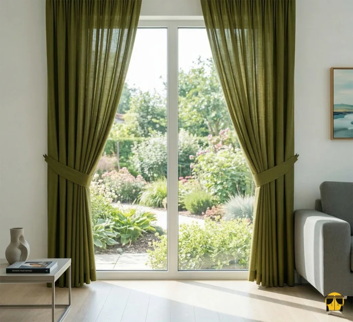 Yeşil ince fon perde