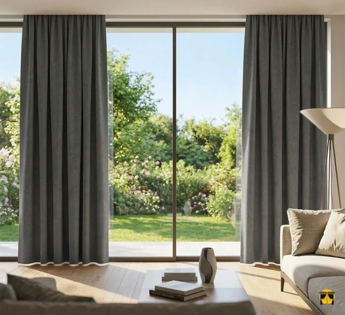 Gri renkli salon fon perdesi