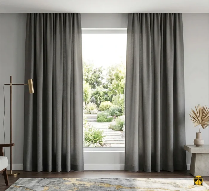 Gri renkli salon fon perdesi