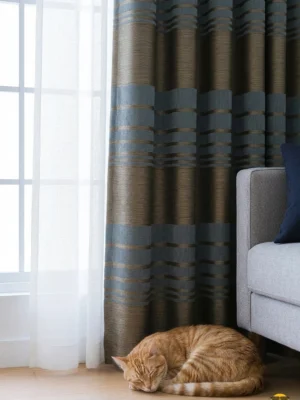 Kahverengi Şeritli  Fon Perde