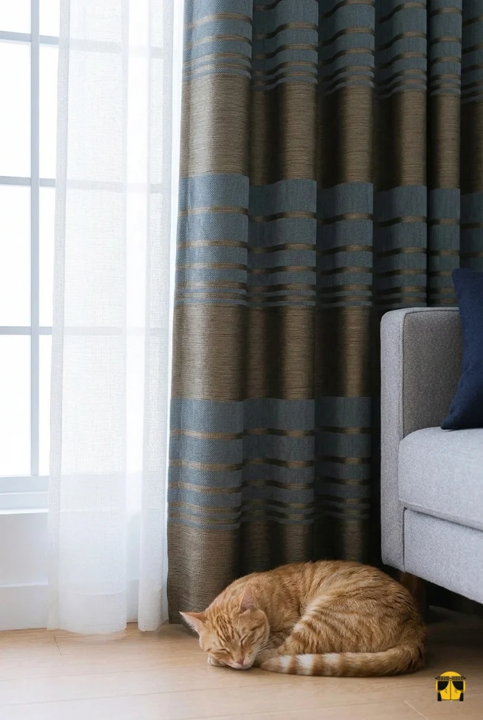 Kahverengi Şeritli  Fon Perde