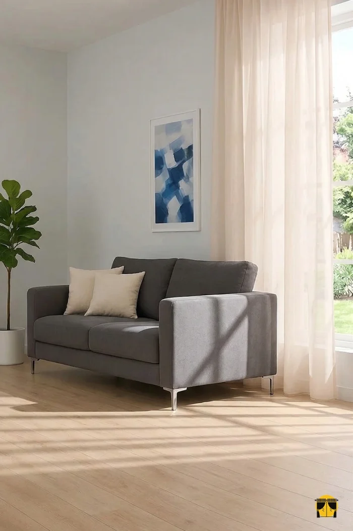 Pella düz pudra tül perdenin pürüzsüz dokusu arasından süzülen güneş ışığının, odada yarattığı romantik, yumuşak ve pastel pembe aydınlık