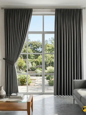 Ağır dökümü sayesinde formunu bozmayan, ütü sonrası ayna etkisi yaratan pürüzsüz yüzeyiyle dikkat çeken kaliteli kahve saten fon perdenin asil duruşu