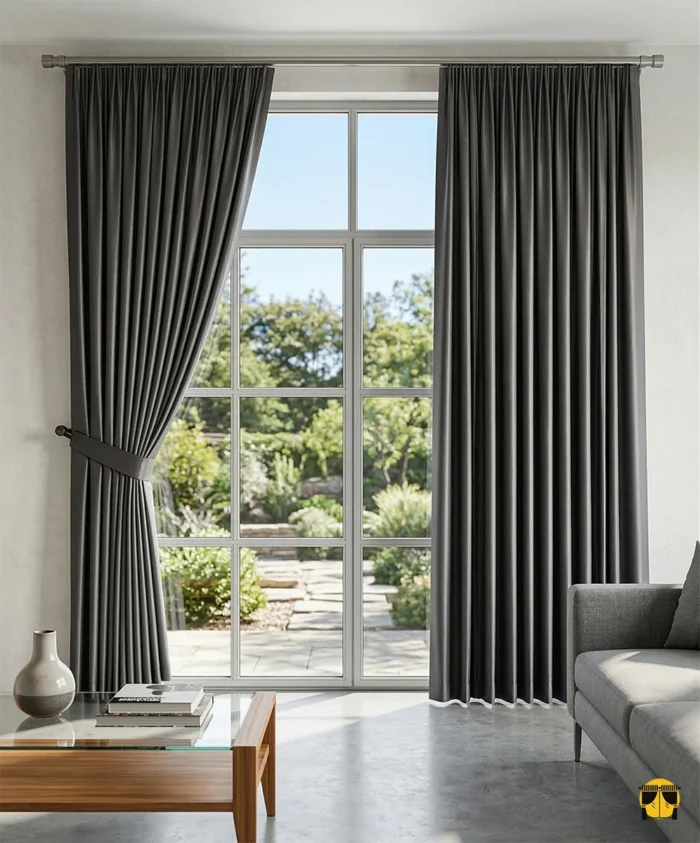 Ağır dökümü sayesinde formunu bozmayan, ütü sonrası ayna etkisi yaratan pürüzsüz yüzeyiyle dikkat çeken kaliteli kahve saten fon perdenin asil duruşu