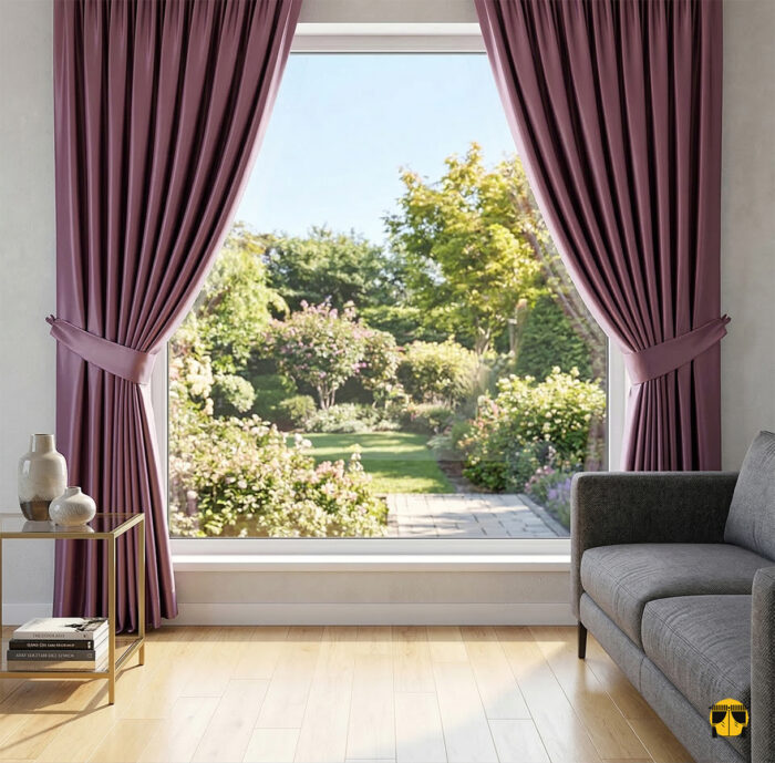 Mor Zuma parlak saten kumaşın pürüzsüz yüzeyinde gün ışığının yarattığı ipeksi yansımalar ve morun tonlarını ön plana çıkaran kristalize parlaklık.