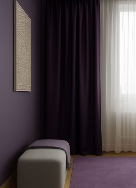 Koyu Mor saten fon perde