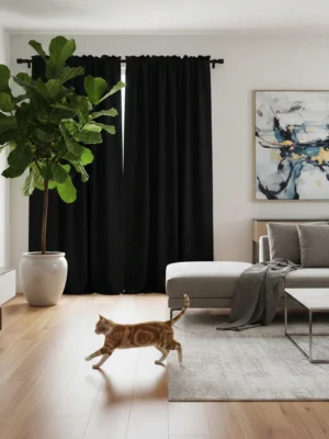 Ninto Siyah Düz Fon Perde