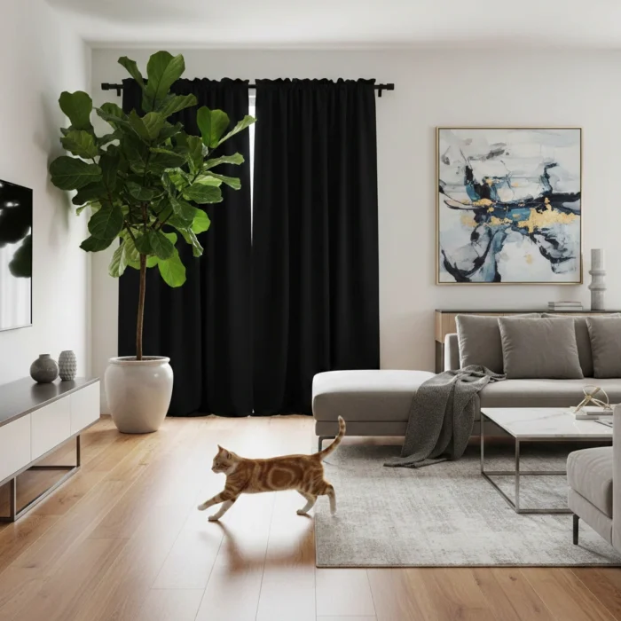 Ninto Siyah Düz Fon Perde