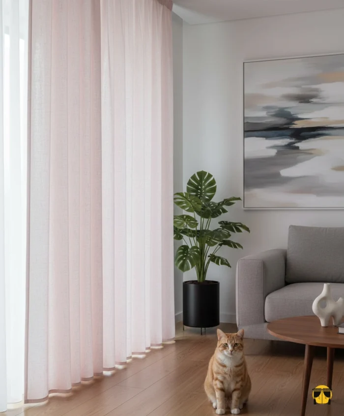 Açık Pembe Kalın Keten Tül Perde Dökümlü