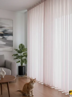 Pudra pembe keten kalın tül perde