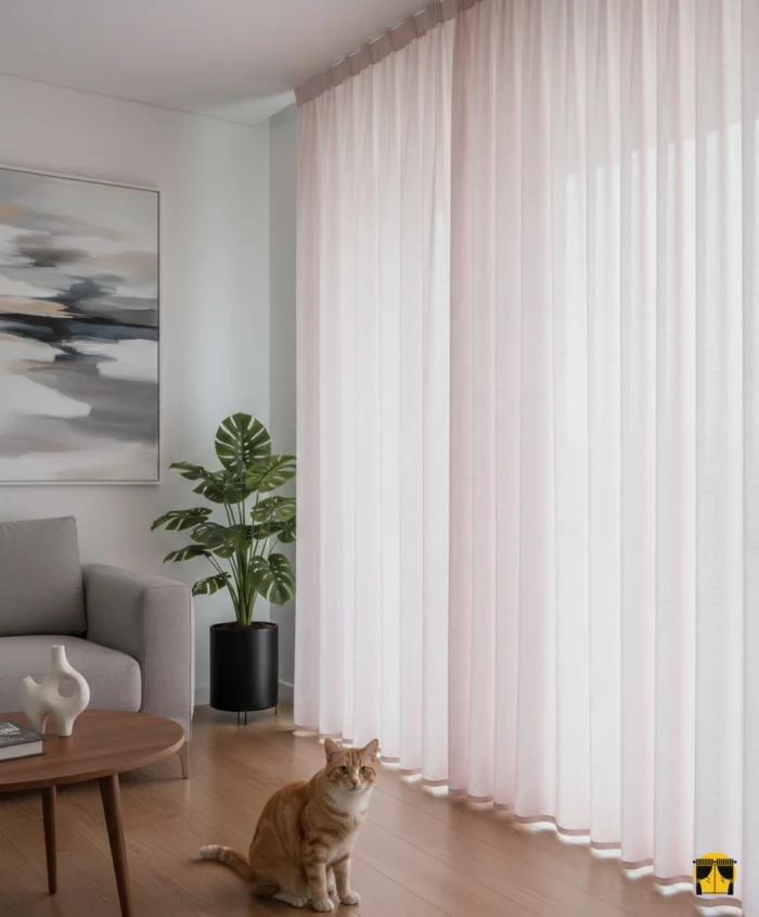 Pudra pembe keten kalın tül perde