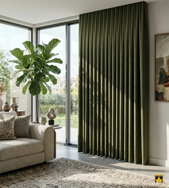 Yeşil renkli lüks fon perde