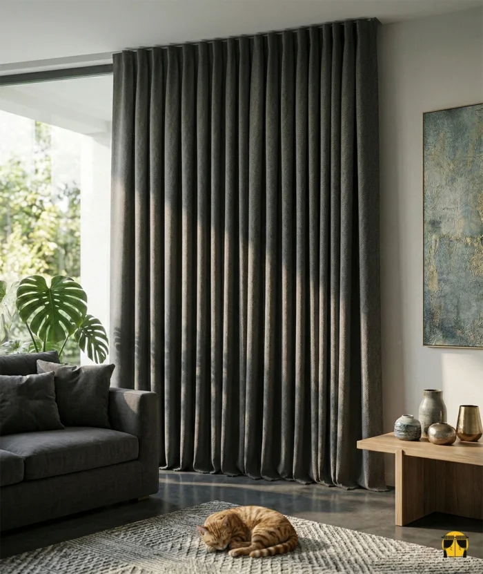 Koyu giri dökümlü karartma fon perde