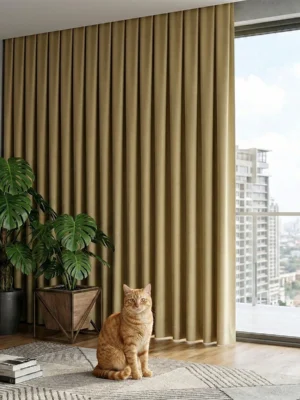 Saman sarısı fon perde karatma