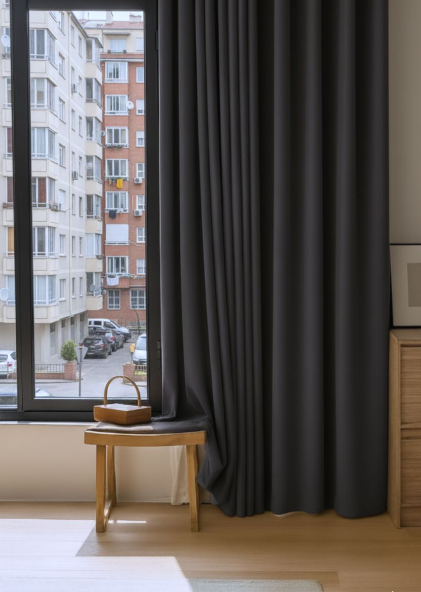 kahverengi fon perde düz dikim model