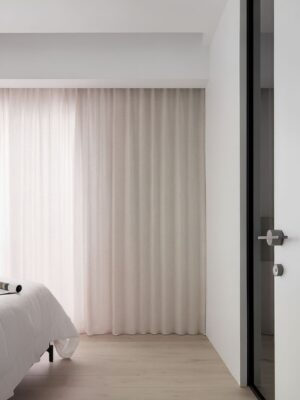 Açık pembe kalın keten tül perde salon dekorasyonu