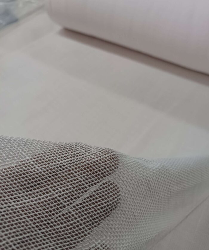 Açık pembe tül perde yumuşak keten kumaş detay