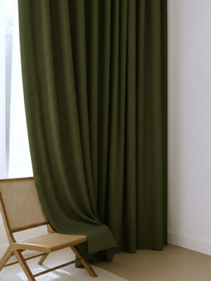 Keten koyu yeşil fon perde modeli