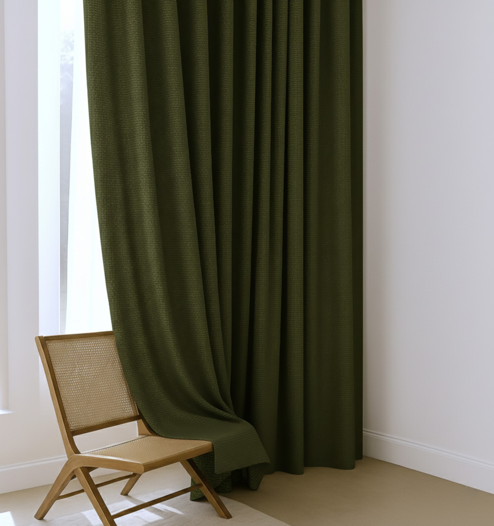 Keten koyu yeşil fon perde modeli